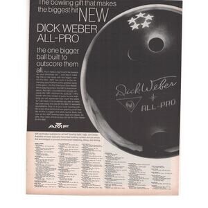 AMF Dick Weber All Pro Bowling Ball Magazine Advertisement Vintage 1968 Sports